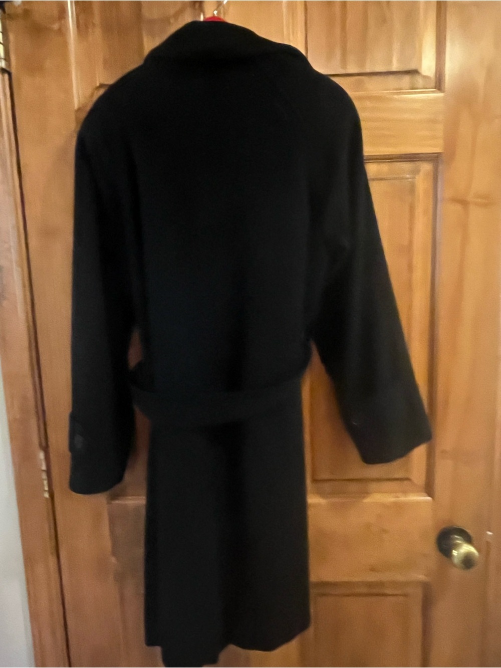 Albert Nipon Black Wool Pea Coat with Belted Back